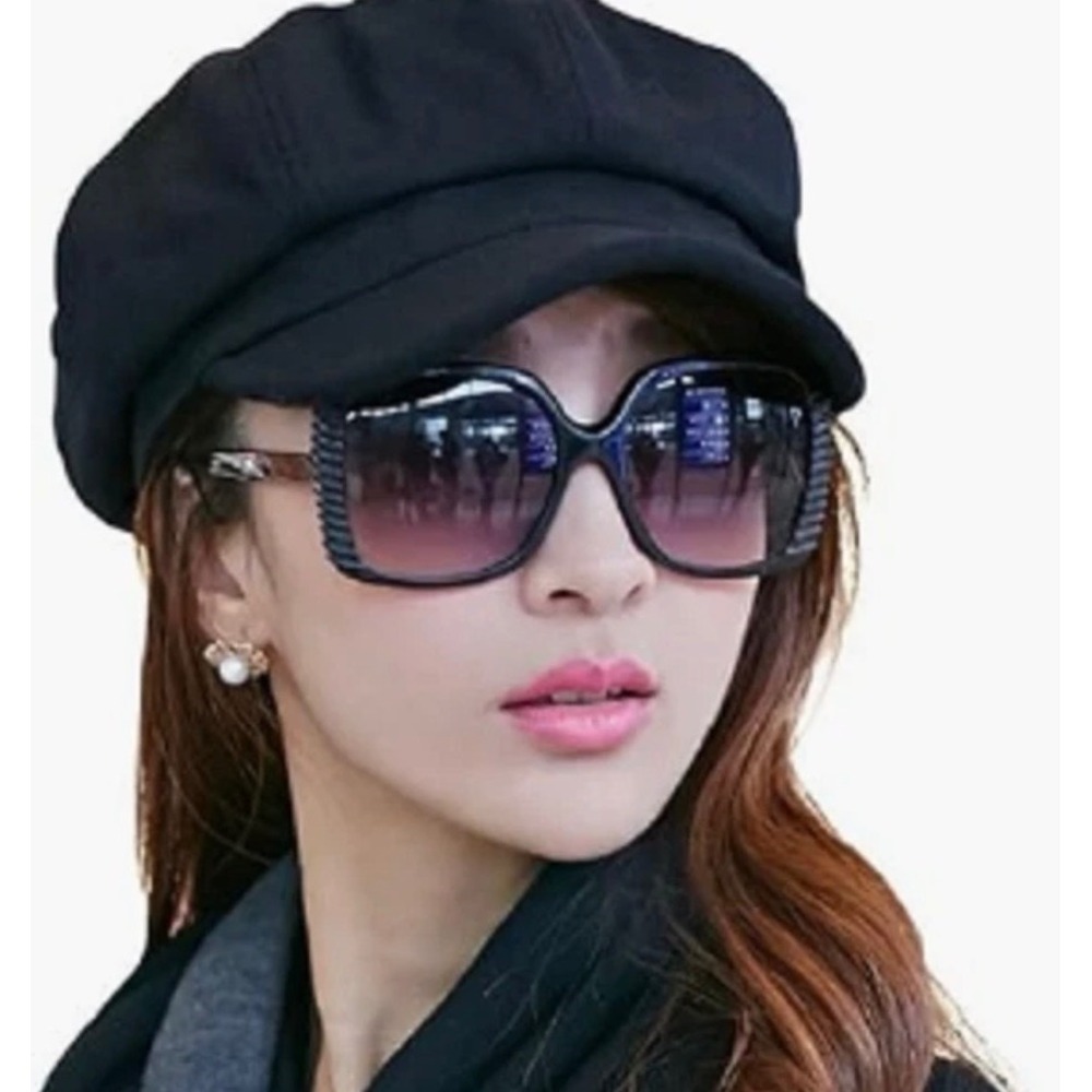 Siggi Black Wool Blend Newsboy Cap Baker Boy Hat Adjustable 57cm 67145